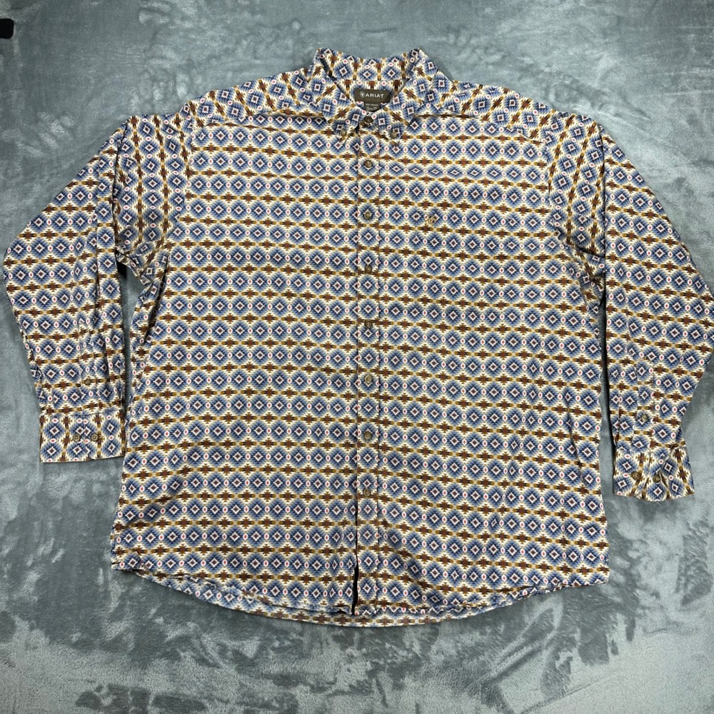 Ariat Mens Tennessee Long Sleeve Shirt XXL Blue Brown Southwestern 10052613